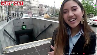 LETSDOEIT - Asian Teen Migrant Has POV Sexual connection Outside To Barring Panhandler - May Thai & Charlie Prebend